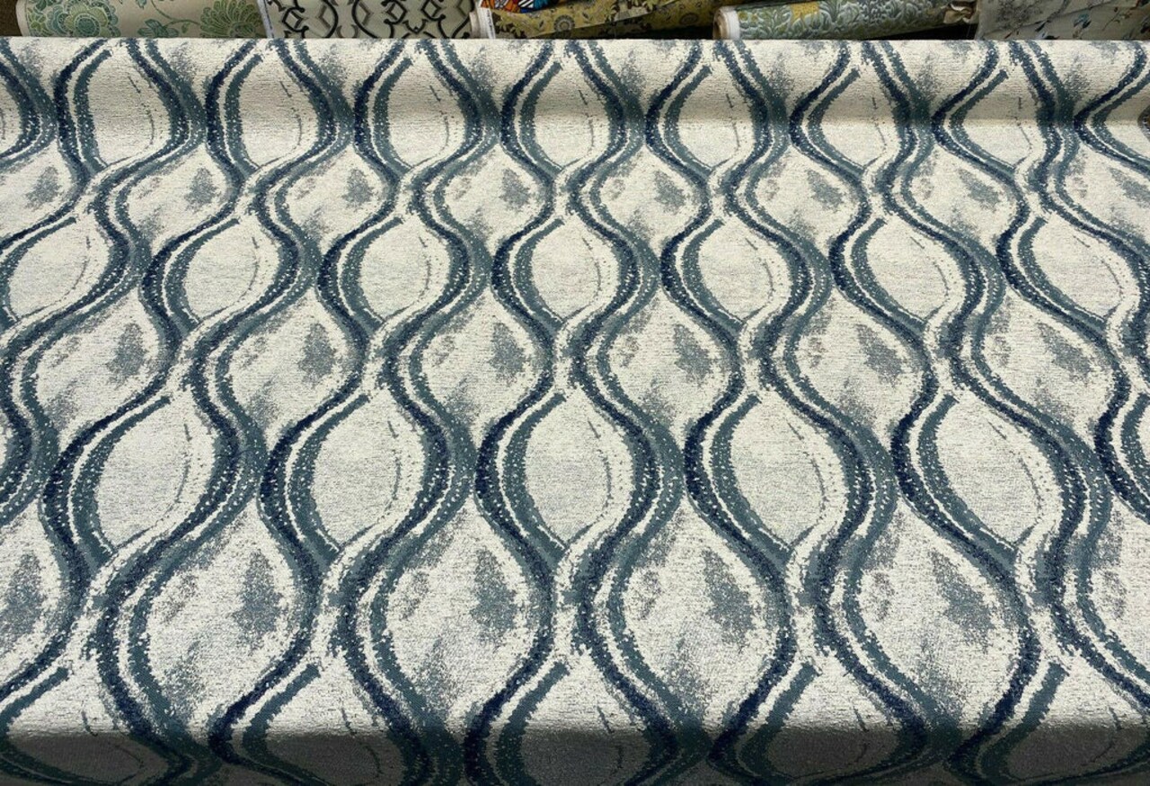 1 Yard Upholstery Chenille Fabric Pacific Blue Trellis Mill Creek Durable 100% Polyester 58 Inch Width